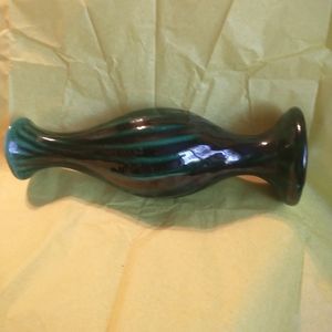 DEVINE VINTAGE DARK GREEN SWIRL GLAZED VASE